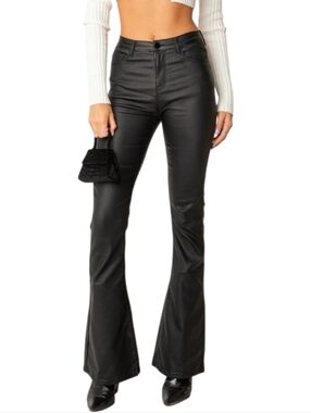 NWOT edikted Luna Black Faux Leather High-Rise Flare Jeans
